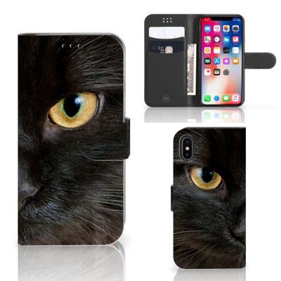Apple iPhone X | Xs | Telefoonhoesje | Met pasjeshouder | Zwarte Kat