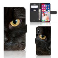 Apple iPhone X | Xs | Telefoonhoesje | Met pasjeshouder | Zwarte Kat