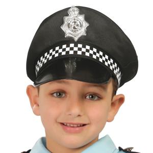 Verkleed accessoires agent/politie pet - zwart - kinderen - Verkleedkleding hoeden - carnaval