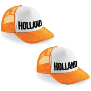 2x stuks oranje/ wit Holland zwarte letters snapback cap/ truckers pet dames en heren - Koningsdag/