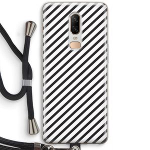 Strepen zwart-wit: OnePlus 6 Transparant Hoesje met koord