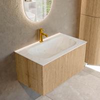 Badmeubel Mondiaz Kurve-Dlux | 80 cm | Meubelkleur Oak | Wastafelkleur Opalo | Solid surface | Midden spoelbak | 1 kraangat Badmeubel Mondiaz Kurve-Dlux | 80 cm | Meubelkleur Oak | Wastafelkleur Opalo | Solid surface | Midden spoelbak | 1 kraangat