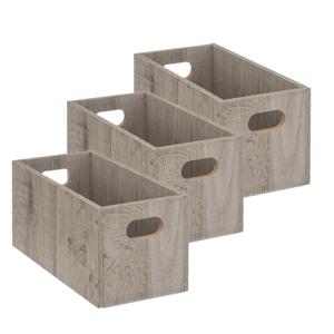 5five Opbergmand/kastmand van hout - Set van 3x stuks - grijs - 7 Liter - 31 x 15 x 15 cm - Opbergbo