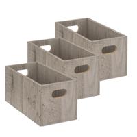 5five Opbergmand/kastmand van hout - Set van 3x stuks - grijs - 7 Liter - 31 x 15 x 15 cm - Opbergbo