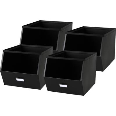 Urban Living Stapelbare opbergmand - 4x - Open Metal Box - 23 x 32 x 21 cm - metaal - zwart