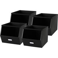 Urban Living Stapelbare opbergmand - 4x - Open Metal Box - 23 x 32 x 21 cm - metaal - zwart