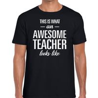 Cadeau t-shirt voor heren - awesome teacher - docent/leraar bedankje - meesterdag - zwart - thumbnail