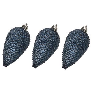 6x stuks kunststof dennenappels kerstballen 8 cm donkerblauw glitter