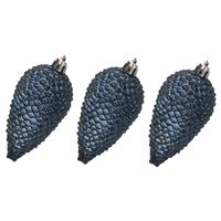 6x stuks kunststof dennenappels kerstballen 8 cm donkerblauw glitter - thumbnail