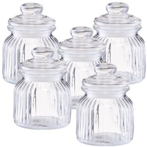 5x Glazen voorraadpotten/bewaarpotten 600 ml strepen relief 11 x 14,5 cm