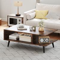 Salontafel 2-Laags Woonkamer Tafel met Open Rek en Metalen Poten Bijzettafel van Hout Bruin 80 x 45 x 30 cm Salontafel 2-Laags Woonkamer Tafel met Open Rek en Metalen Poten Bijzettafel van Hout Bruin 80 x 45 x 30 cm