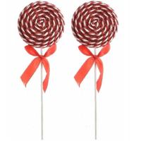 8x Hang kerstdecoratie foam lolly glitter rood/wit 28 cm type 2