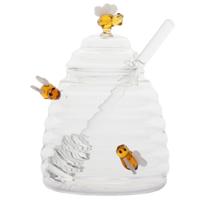Urban Living Honingpot met honinglepel - 10 x 14 cm - glas - 3D bijenmotief