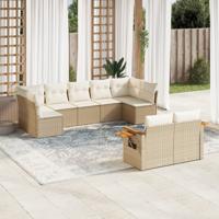 9-delige Loungeset met kussens poly rattan beige