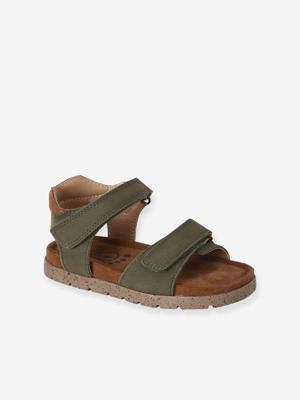 Sandalen met klittenbandsluiting van leer voor kinderen, VERTBAUDET-collectie. kaki