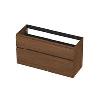INK - Onderkast 2 Laden Greeploos met Houten Keerlijst A-symmetrisch - 1200x450x650 Mm - Warm Walnoot