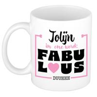 Naam mok Jolijn - wit - Fabulous - keramiek - 300 ml - cadeau collega beker