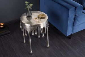 Extravagante bijzettafel LIQUID LINE 50cm zilver traandesign metaal aluminium rond - 39883