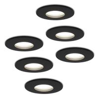 6x Porto LED Inbouwspots - Dimbaar - 5 Watt - 6400K Daglicht wit - IP44 - Zwart