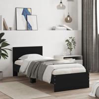 Bedframe met hoofdeinde bewerkt hout zwart 90x190 cm