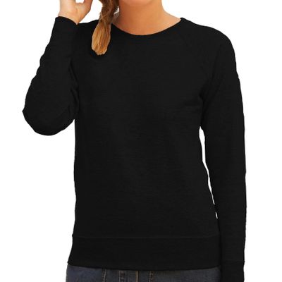 Zwarte sweater / sweatshirt trui met raglan mouwen en ronde hals voor dames
