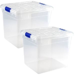 2x Opslagbakken/organizers met deksel 35 liter transparant - Opbergbox