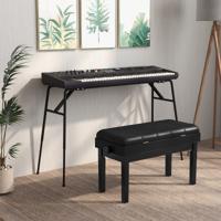 Pianobank in Hoogte Verstelbaar Pianobank met Opbergruimte Pianobank met kunstleeren Kussen Pianokruk voor 2 pianospelers Zwart