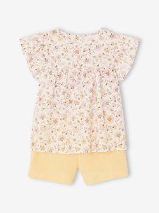 Set blouse met bloemen en short van katoengaas voor meisjes pastelgeel