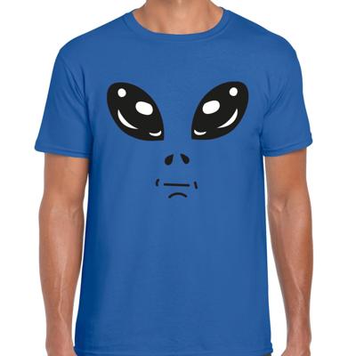 Verkleed T-shirt heren - blauw - Alien / buitenaards wezen gezicht - Carnaval