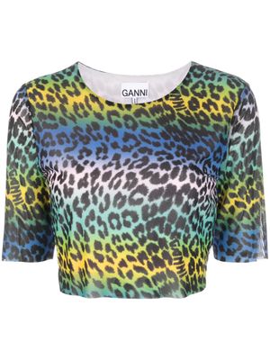 GANNI t-shirt crop à imprimé léopard - Vert