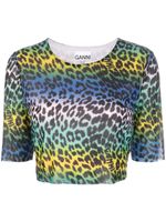 GANNI t-shirt crop à imprimé léopard - Vert