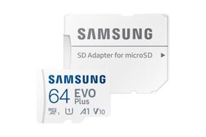 Samsung EVO Plus microSD-kaart Retail 64 GB UHS-I, v30 Video Speed Class, A2 Application Performance Class Incl. SD-adapter