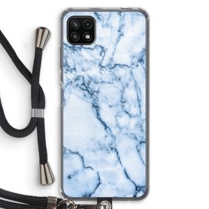 Blauw marmer: Samsung Galaxy A22 5G Transparant Hoesje met koord