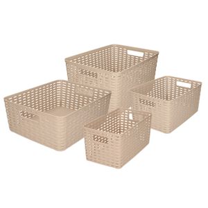 Set van 4x stuks opbergboxen/opbergmandjes rotan taupe kunststof