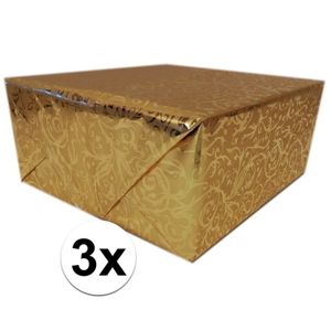 3x Cadeaupapier goud metallic met klassieke print 150 cm per rol   -