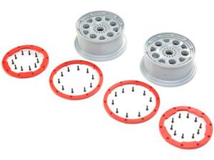 Losi - 1/5 Front/Rear 4.75 Beadlock Wheels 24mm Hex Silver/Red (2): DBXL-E 2.0 (LOS45033)