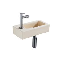 QeramiQ Fuente Fonteinset - 37.5x18.5x9cm - keramiek - kraangat links - fonteinkraan gunmetal - afvoerplug - verlaagd sifon - Mat Beige SW1122452/SW769487/SW767295/SW696239