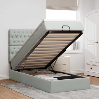 Ottoman bed met matrassen 90x190cm fluweel lichtgrijs