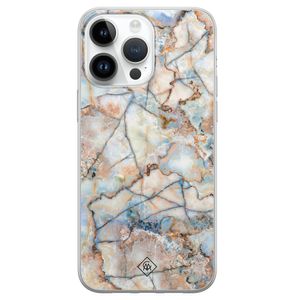 iPhone 14 Pro Max siliconen hoesje - Marmer bruin blauw