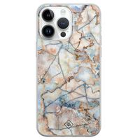 iPhone 14 Pro Max siliconen hoesje - Marmer bruin blauw