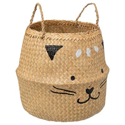 Speelgoed Opbergmand - Kat - met handgreep - riet - opvouwbaar - 37 x 37 x 38 cm