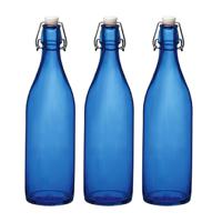 Bormioli rocco waterfles met beugeldop - 8x stuks - blauw transparant - 1000 ml - Giara home deco fl