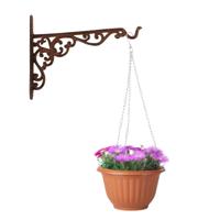 Hangpot + Muurhaak Bari - terracotta - D20 cm - kunststof - metaal - tuinaccessoires