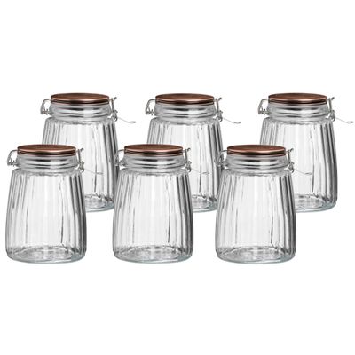 Voorraadpot/bewaarpot - 6x - 1,5L - glas - met beugelsluiting - koperen deksel