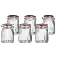 Voorraadpot/bewaarpot - 6x - 1,5L - glas - met beugelsluiting - koperen deksel