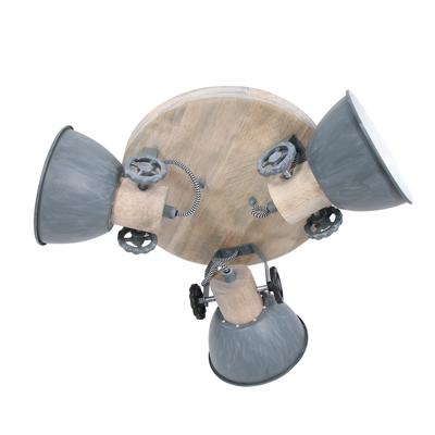 Steinhauer Industriële plafondlampGearwood 3-lichts vintage grijs met hout - 3063GR