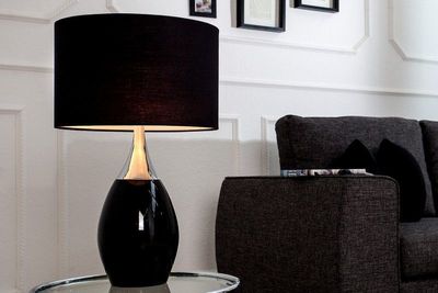 Moderne tafellamp CARLA 60cm zwart zilver met linnen kap - 37005