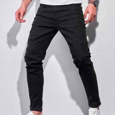 Bon&Bon Men's Ripped Skinny Jeans | Dark Wash Slim Fit Denim Black / L
