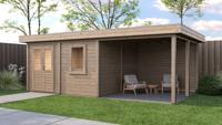 Lugarde Select Modern tuinhuis met overkapping Almere 388x388cm + 300cm - Onbehandeld- Plat dak- - Lugarde Select