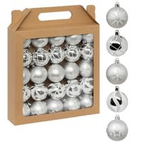 Feeric Christmas gedecoreerde kerstballen 25x- 6 cm - zilver/wit -kunststof    - - thumbnail